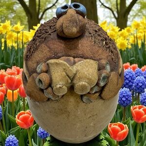 Man w/Binoculars Piggy Bank Stamped Pump Pottery Hauula Studio Art Potters Guild